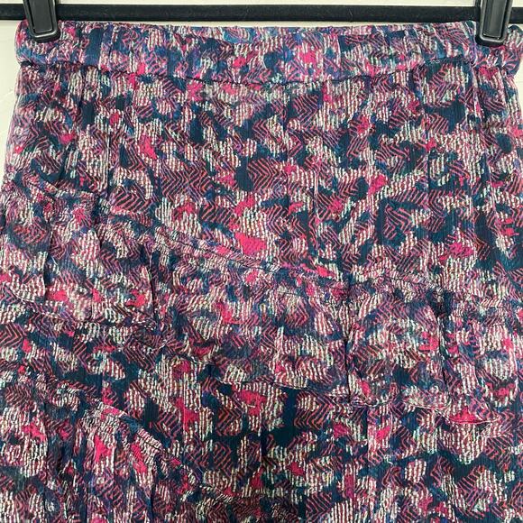 IRO Abstract Reef Asymmetric Tiered Printed Crepon Skirt in Midnight Blue FR 36 - Picture 2 of 12